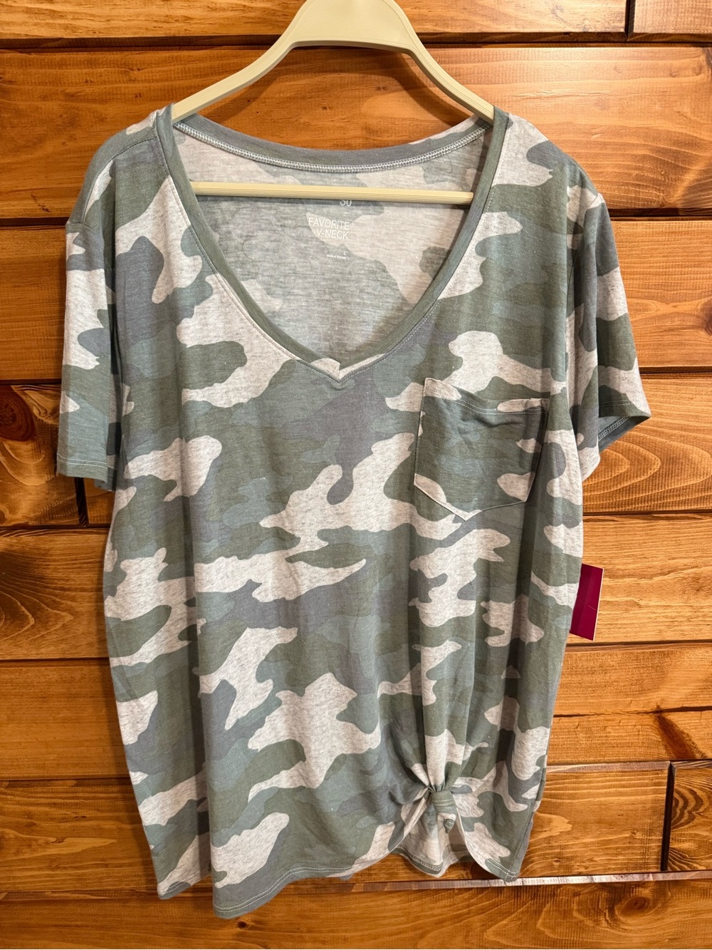 NWT Women's Green Camo V-Neck Knot Tee